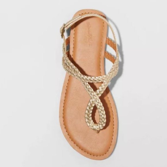 Universal Thread Women's Anabel Braided Thong Ankle Strap Sandals - Gold