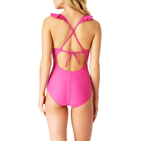 Time and Tru  Women's Solid Ruffle One-Piece Swimsuit