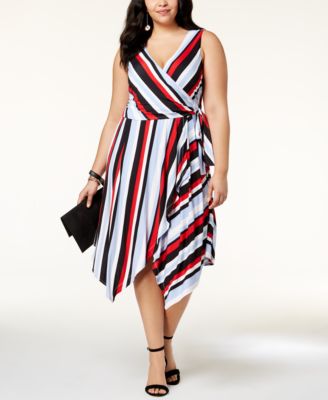 INC International Concepts Plus Size Striped Wrap Dress