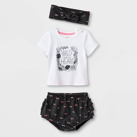 Cat & Jack Baby Girl T-Shirt, Ruffle Pull-On Shorts & Bow Headband Set