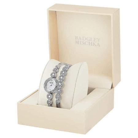 Badgley Mischka Women's Silver-Tone Crystal Watch