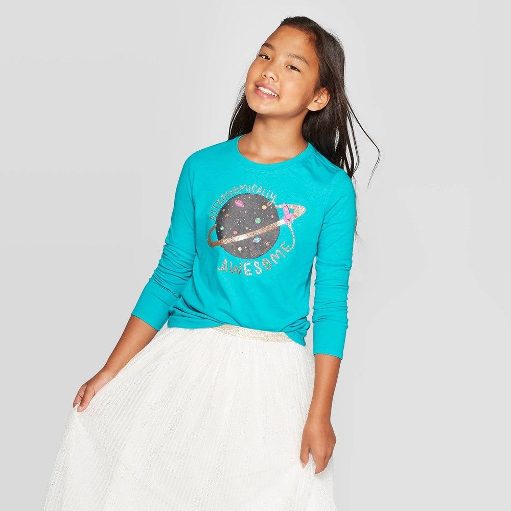 Cat & Jack Girls' Long Sleeve 'Astronomically Awesome' Graphic T-Shirt
