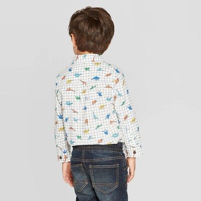 Cat & Jack Toddler Boys' Dinosaur Button Down Shirt