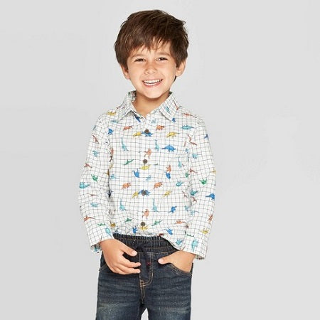 Cat & Jack Toddler Boys' Dinosaur Button Down Shirt