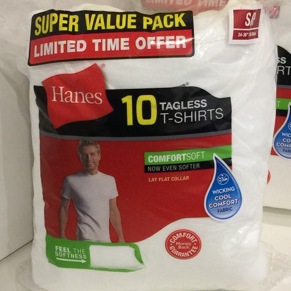 Hanes Men's Super Value Crew Neck 10-Pack Undershirts - White