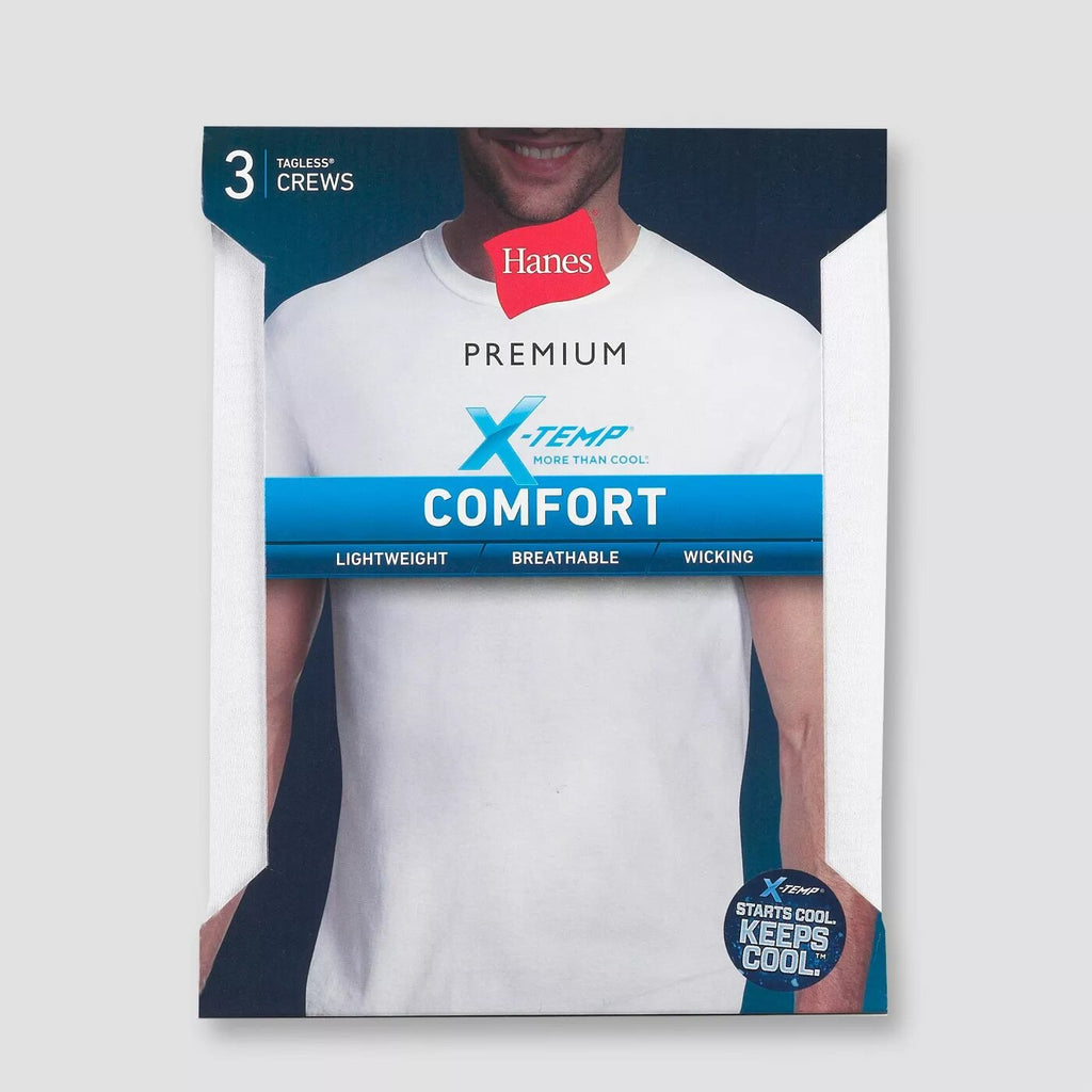 Hanes Premium X-temp Comfort 3 Tagless Crews - White