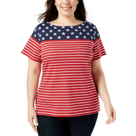 Karen Scott Plus Size American Flag Rhinestone T-Shirt