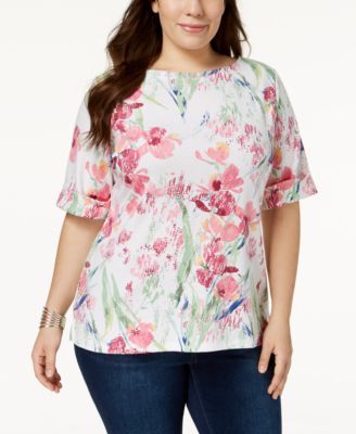 Karen Scott Cotton Printed Elbow-Sleeve Top