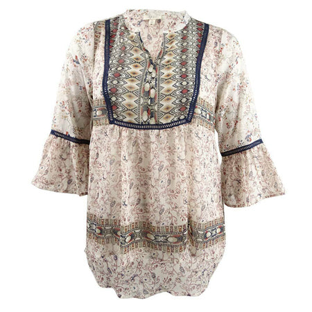 Style & Co. Women's Mixed-Print Peasant Blouse.