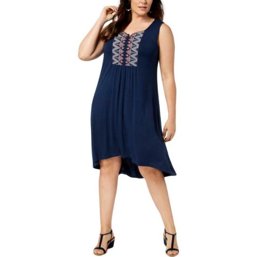 Style & Co Women's Plus Size Embroidered Sleeveless Swing Dress