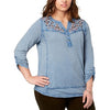 Style & Co. Women's Plus Size Embroidered Neck Top