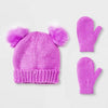 Cat & Jack Toddler Girls' Beanie with Poms & Magic Mittens Set