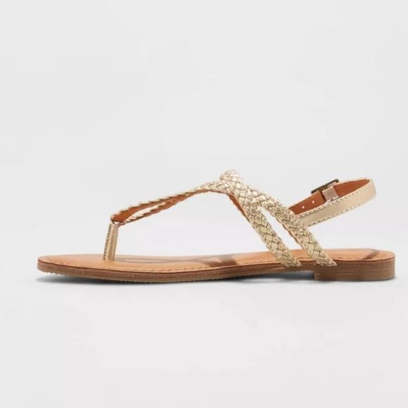 Universal Thread Women's Anabel Braided Thong Ankle Strap Sandals - Gold