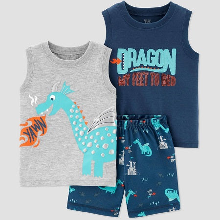 Carter's Baby Boys' 3 piece Dragon Poly Pajama Set