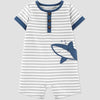 Carter's Baby Boys' Shark Embroided Stripe One Piece Romper