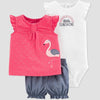 Carter's Baby Girls' 3 Piece Flamingo Embroided Top and Bottom Set