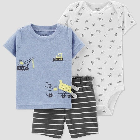 Carter's Baby Boys' 3pc Construction Embroided Top and Bottom Set