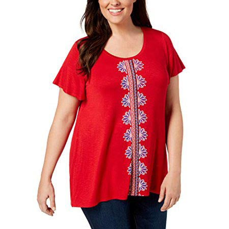 Style & Co. Women's Plus Size Embroidered Swing-Hem Top