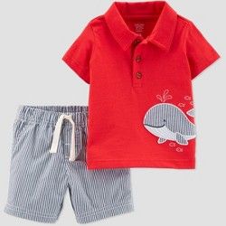Carter's Baby Boys' 2 piece Whale Embroidered Top and Stripe Bottom Set